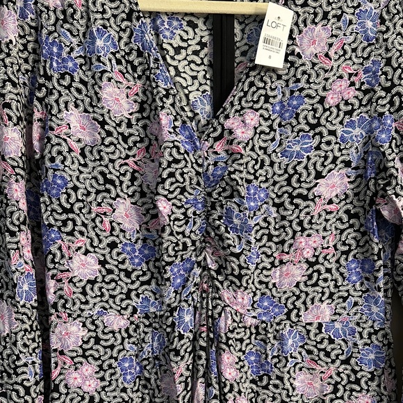 LOFT Blue and Pink Floral Long Sleeve Dress - Picture 2 of 4